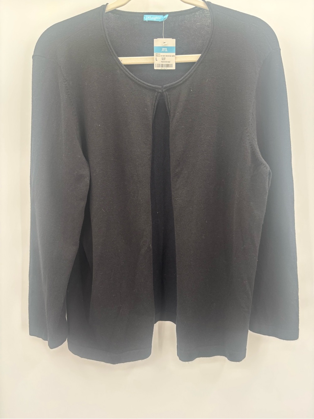 J. McLaughlin Black Open-Front Knit Collarless Cardigan Sweater Size Large